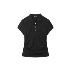 Women's Cropped Slim-Fit Ruched Polo Shirt