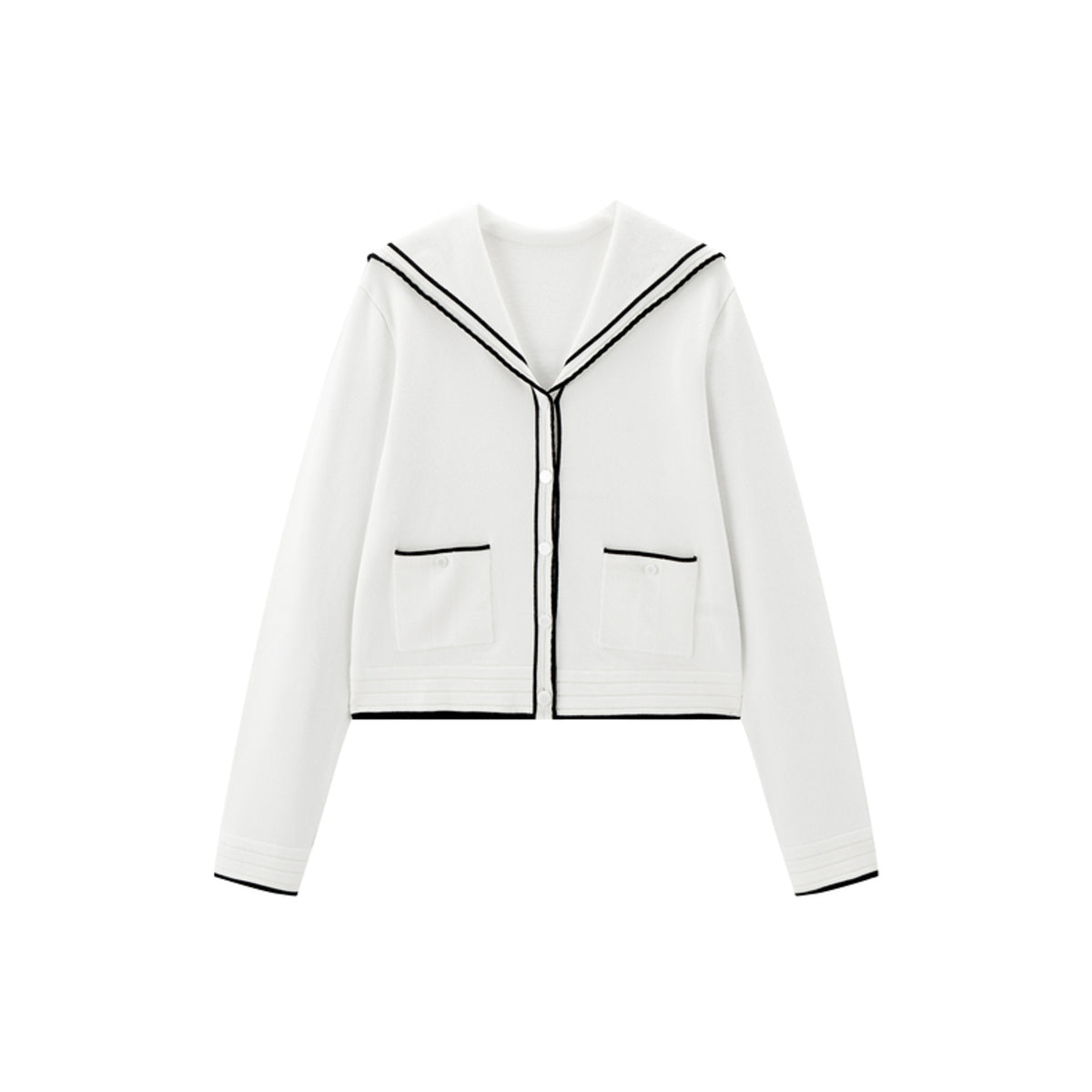 Women's Contrast Sailor-Collar Knit Cardigan