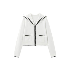 Women's Contrast Sailor-Collar Knit Cardigan