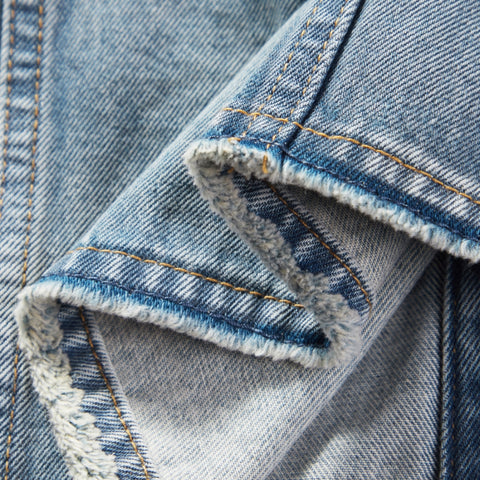 Women's Short Washed Raw-Hem Denim Jacket