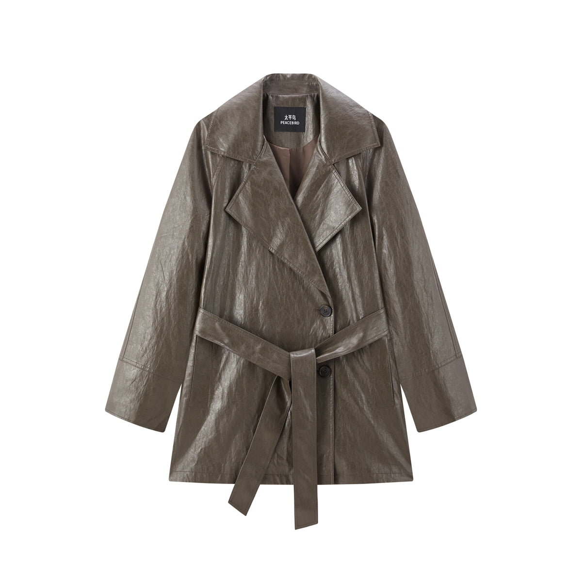 Women's Mid-Length Trench-Style PU Jacket