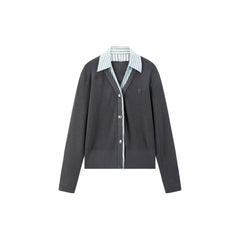 Women's 2-in-1 Cardigan with Shirt Collar Panel