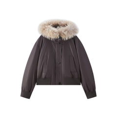 Women's Down Jacket with Detachable Raccoon Fur Collar