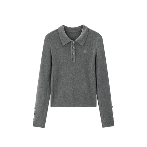 *US Final Sale* Women's Slim Fit Polo-Collar Knit Sweater