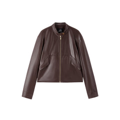 Women's Cropped Stand-Collar Moto PU Jacket