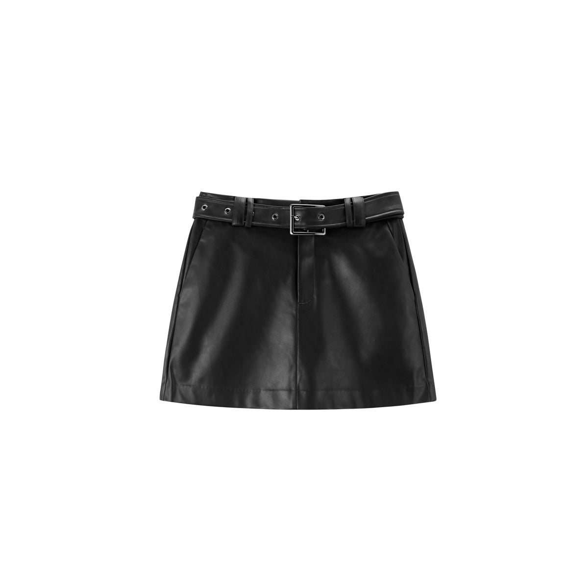 Women's High-Waist A-Line PU Skirt with Belt