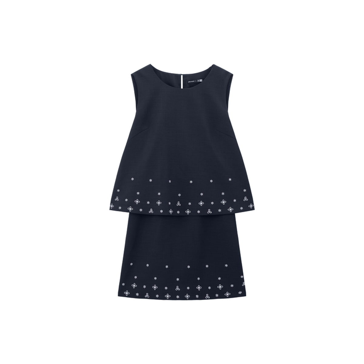Women's Sleeveless Faux-Layered Dress with Embroidery