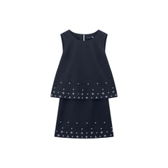 Women's Sleeveless Faux-Layered Dress with Embroidery