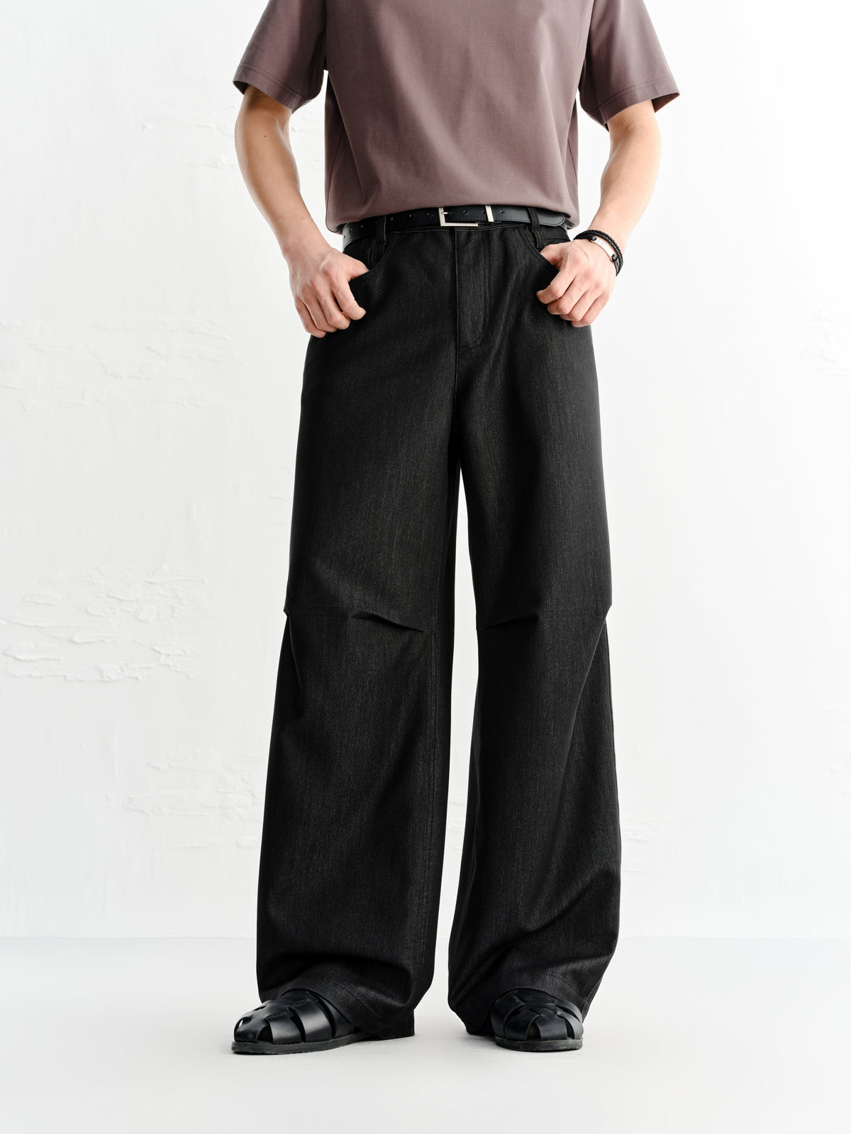 Men's Black Wide-Leg Denim Pants