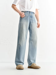 Men's Cotton Washed Straight-Leg Jeans