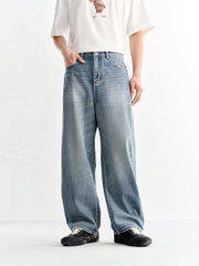 Men's Cotton Washed Straight-Leg Jeans