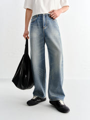 Men's Cotton Washed Straight-Leg Jeans