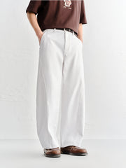 Men's White Elastic-Waist Straight-Leg Jeans