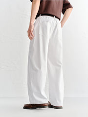 Men's White Elastic-Waist Straight-Leg Jeans