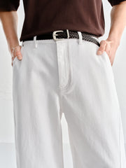 Men's White Elastic-Waist Straight-Leg Jeans