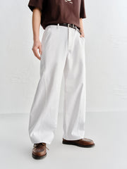 Men's White Elastic-Waist Straight-Leg Jeans