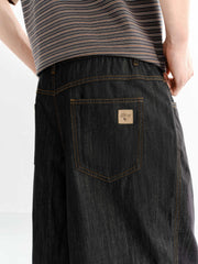Men's Denim Shorts with Stitching Details