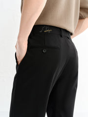 Men's Slim-Fit Embroidered Waistband Trousers