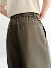 Men's Brown Elastic-Waist Straight-Leg Pants
