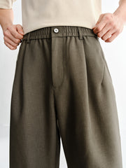 Men's Brown Elastic-Waist Straight-Leg Pants