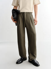 Men's Brown Elastic-Waist Straight-Leg Pants