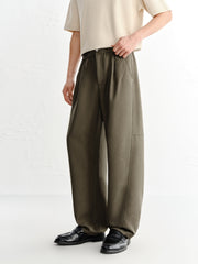 Men's Brown Elastic-Waist Straight-Leg Pants