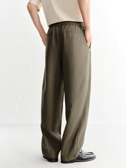 Men's Brown Elastic-Waist Straight-Leg Pants