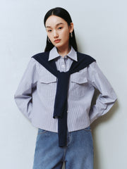 Women's Striped Shirt With Shawl