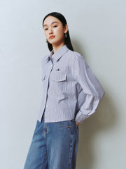 Women's Striped Shirt With Shawl