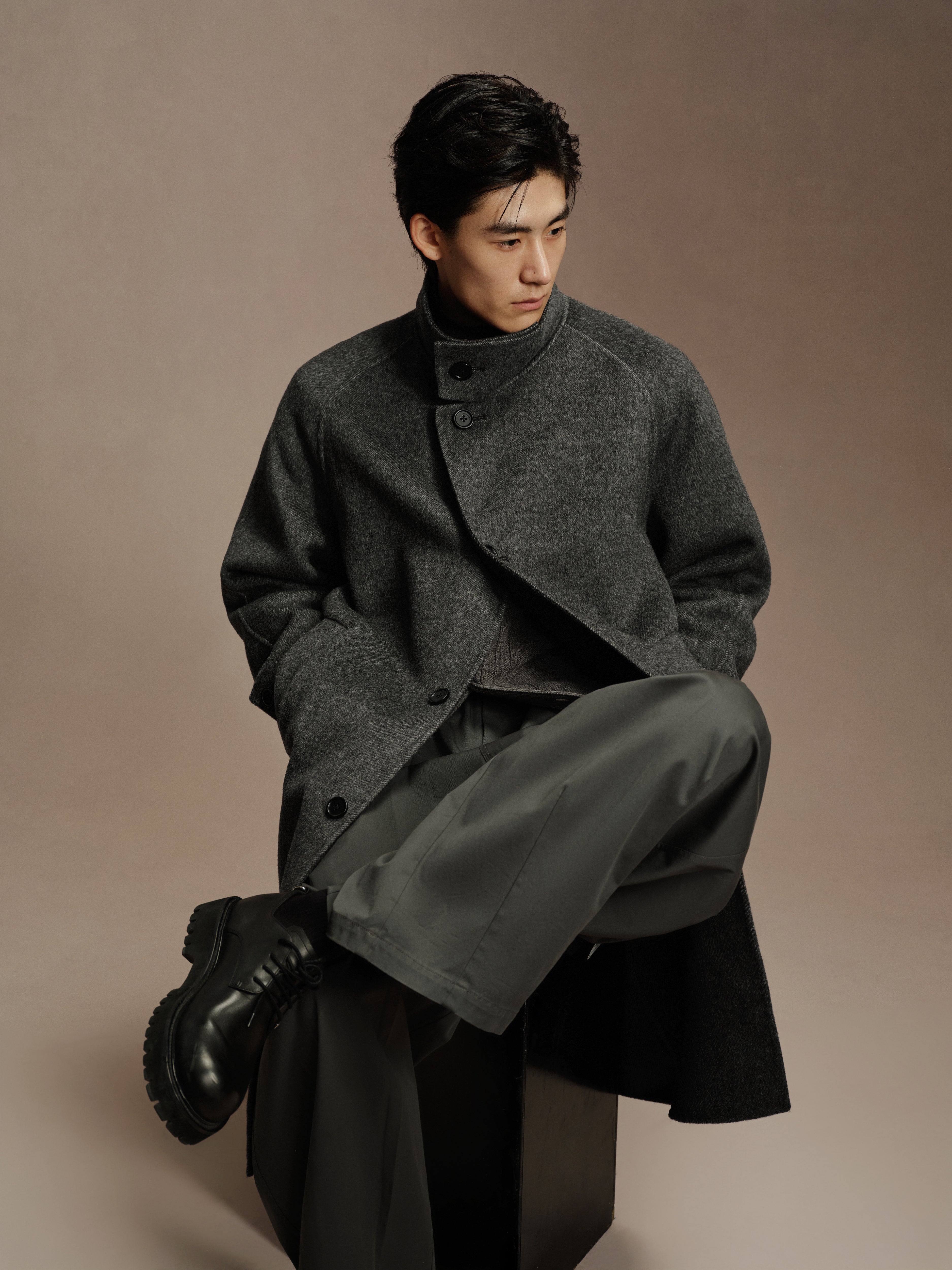 Men's Stand Collar Double-Faced Wool Coat