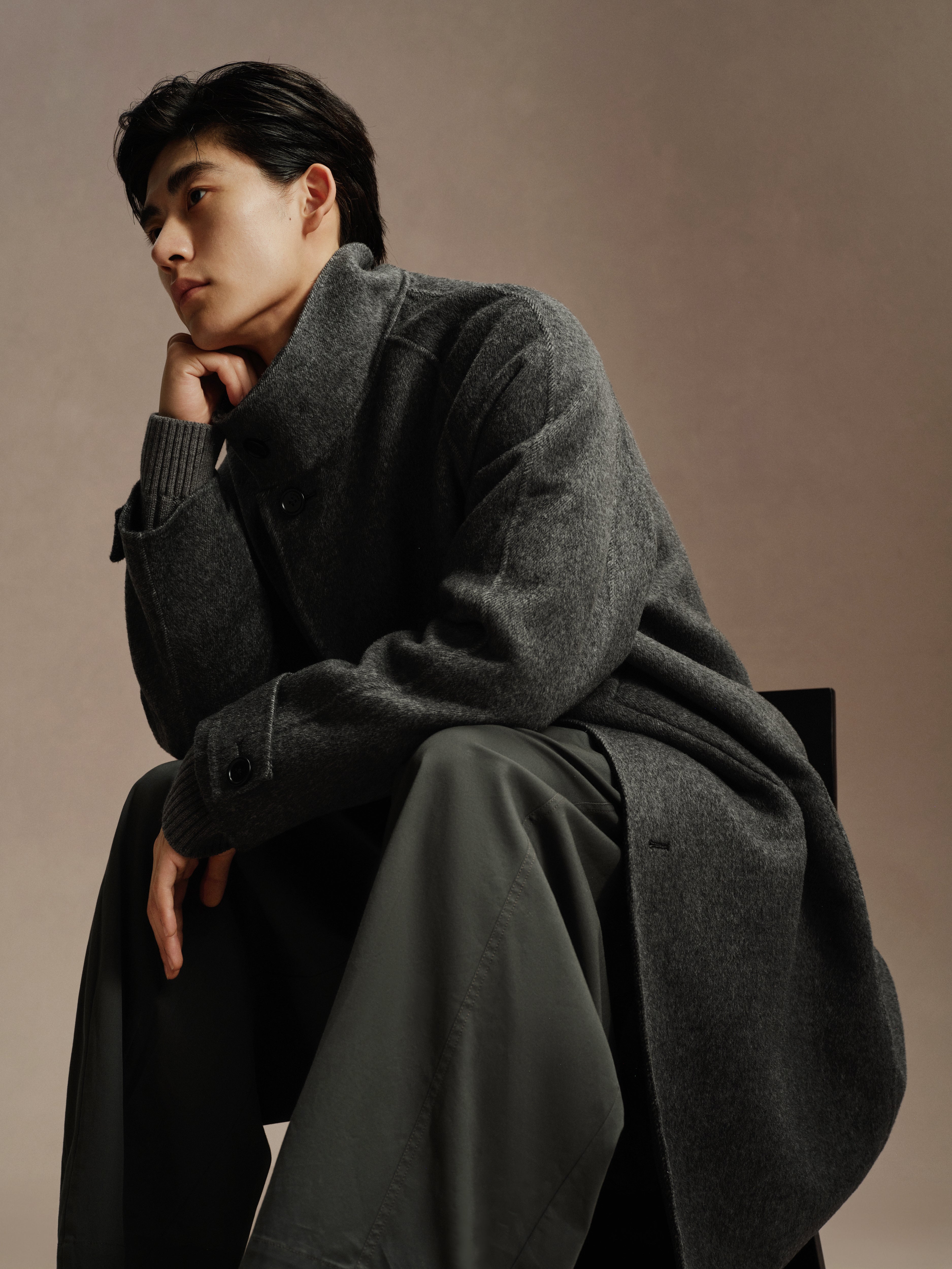 Men's Stand Collar Double-Faced Wool Coat