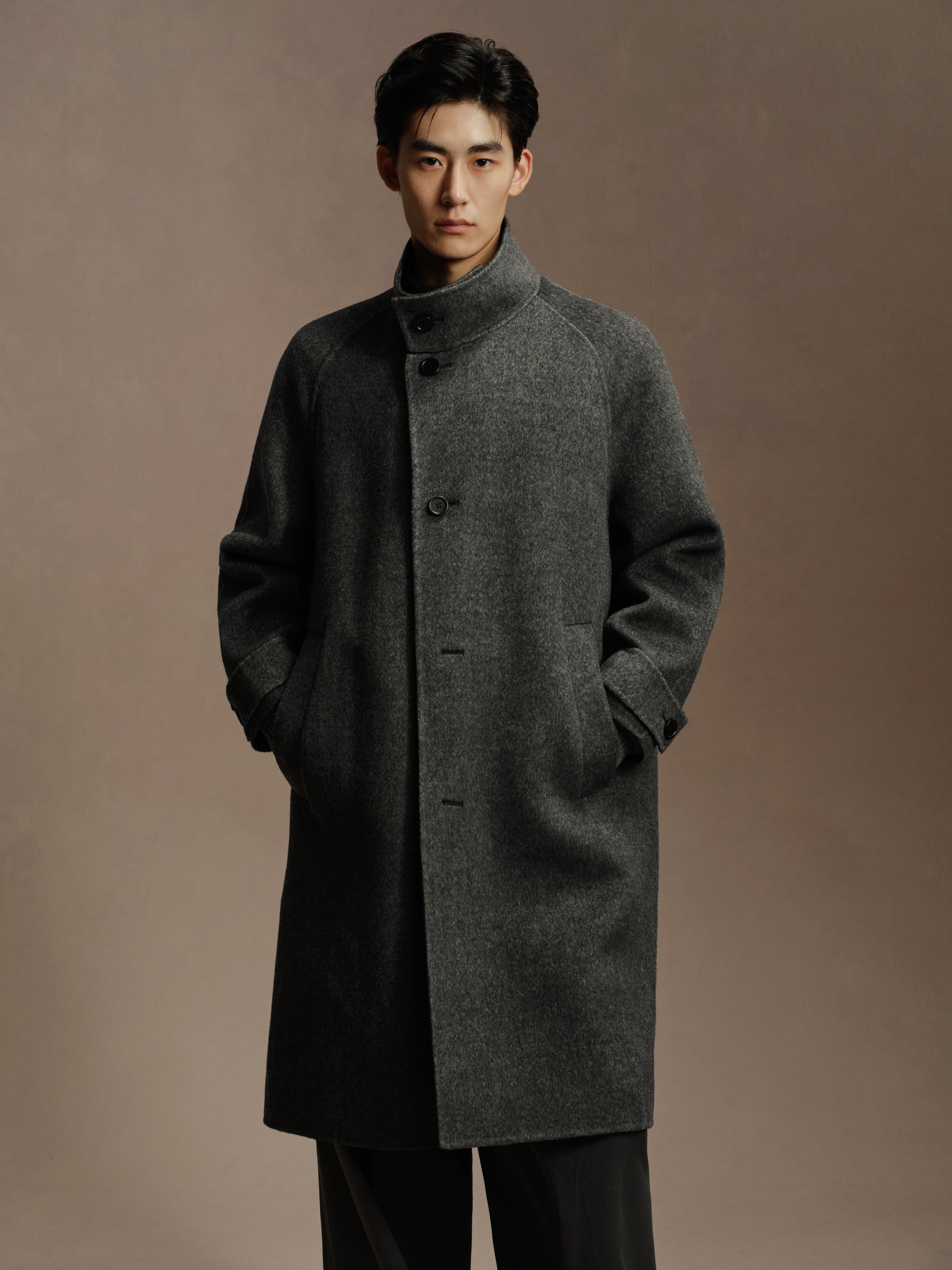 Men's Stand Collar Double-Faced Wool Coat