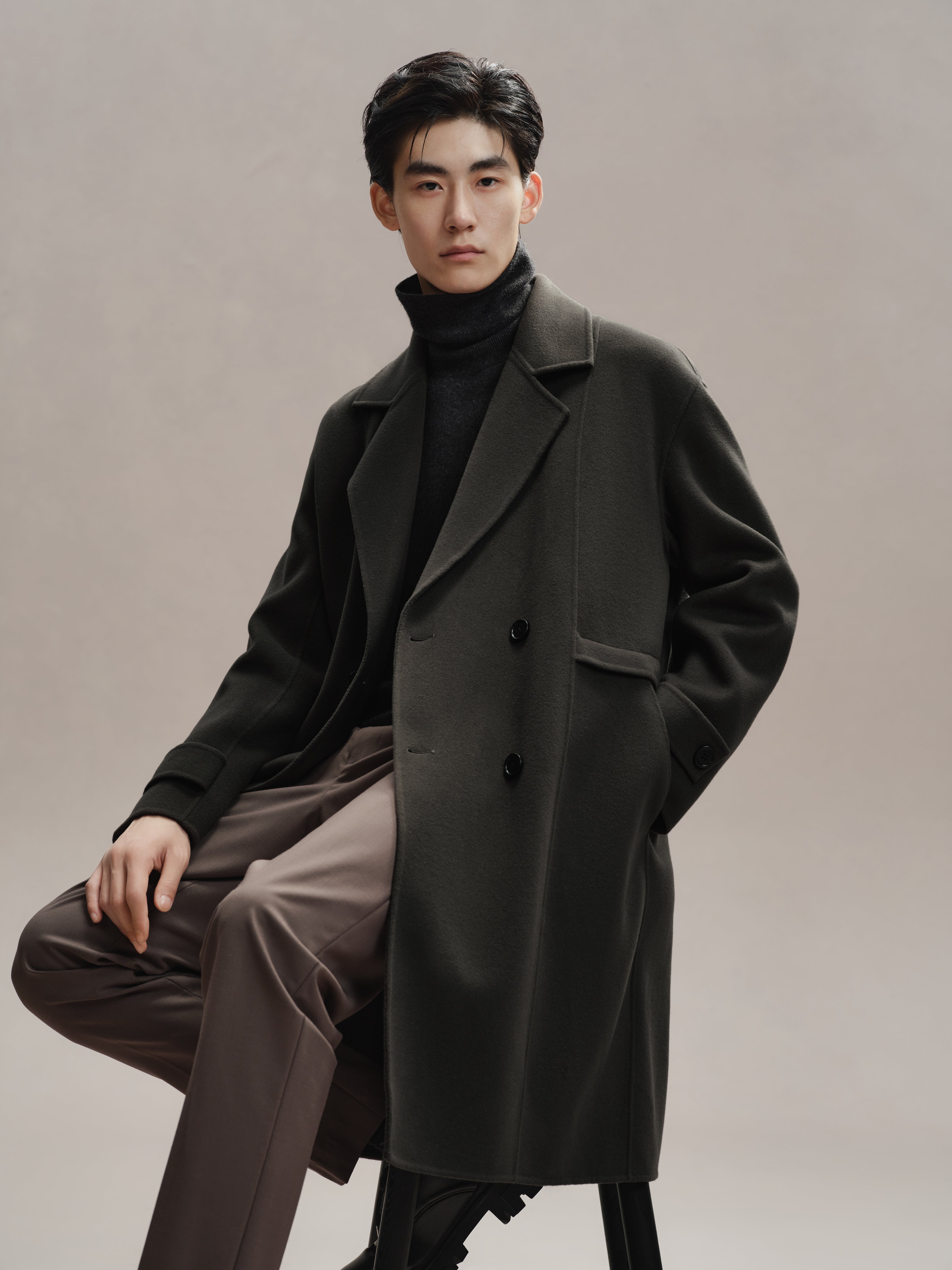 Men's Vintage Double-Breasted Wool Coat