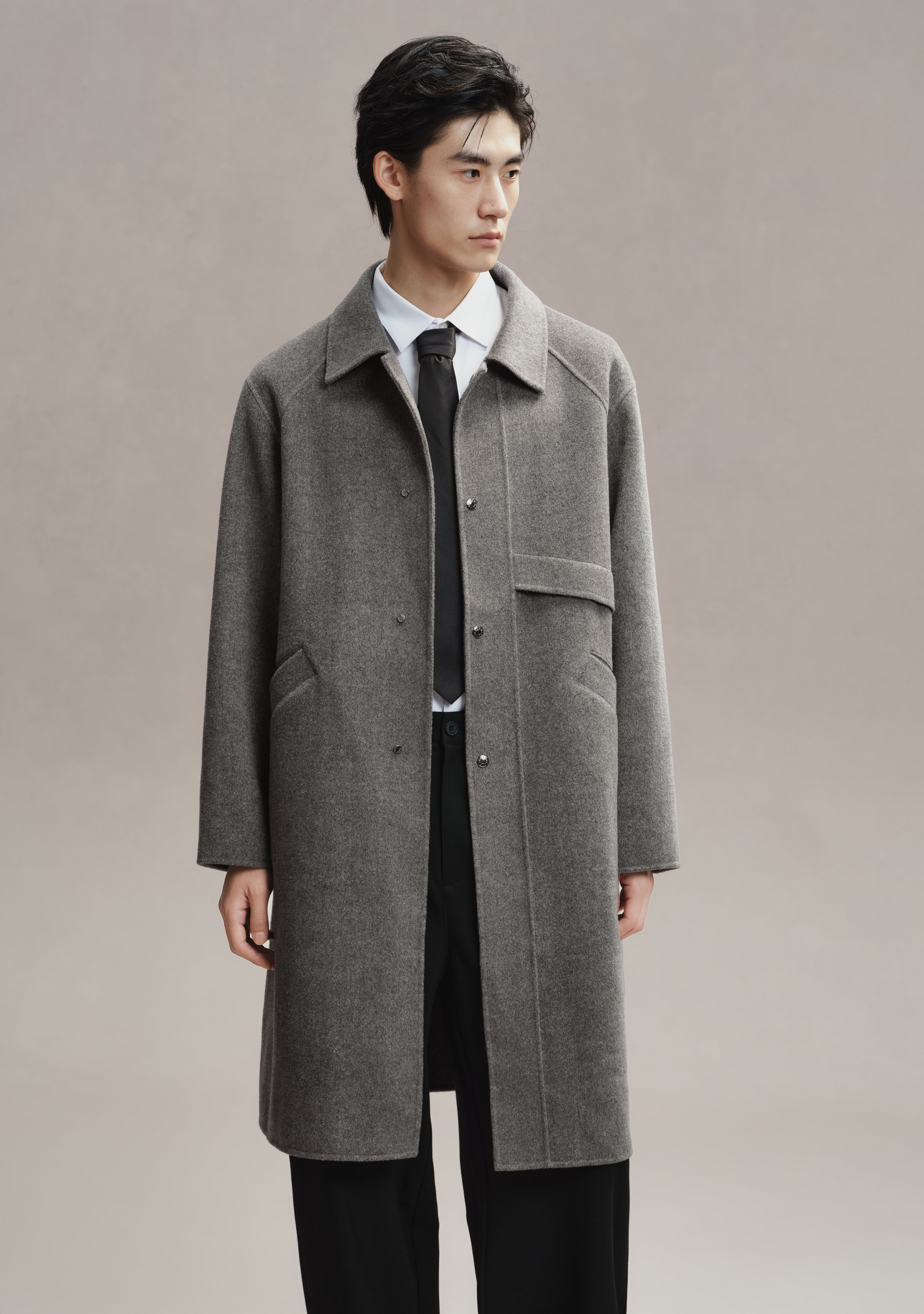 Men's Loose Fit Double-Faced Wool Coat