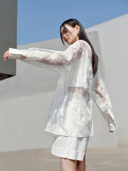 Women's Butterfly Flocked Sheer Shirtwith Back Cutout