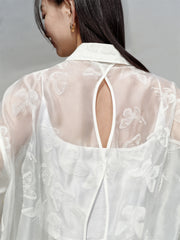 Women's Butterfly Flocked Sheer Shirtwith Back Cutout