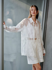 Women's Butterfly Flocked Sheer Shirtwith Back Cutout