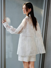 Women's Butterfly Flocked Sheer Shirtwith Back Cutout