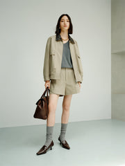 Women's Barn-Style Contrast PU Collar Jacket