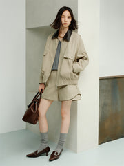 Women's Barn-Style Contrast PU Collar Jacket