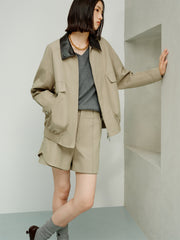 Women's Barn-Style Contrast PU Collar Jacket