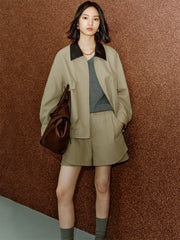 Women's Barn-Style Contrast PU Collar Jacket