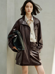 Women's Trench-Style Waxed PU Jacket