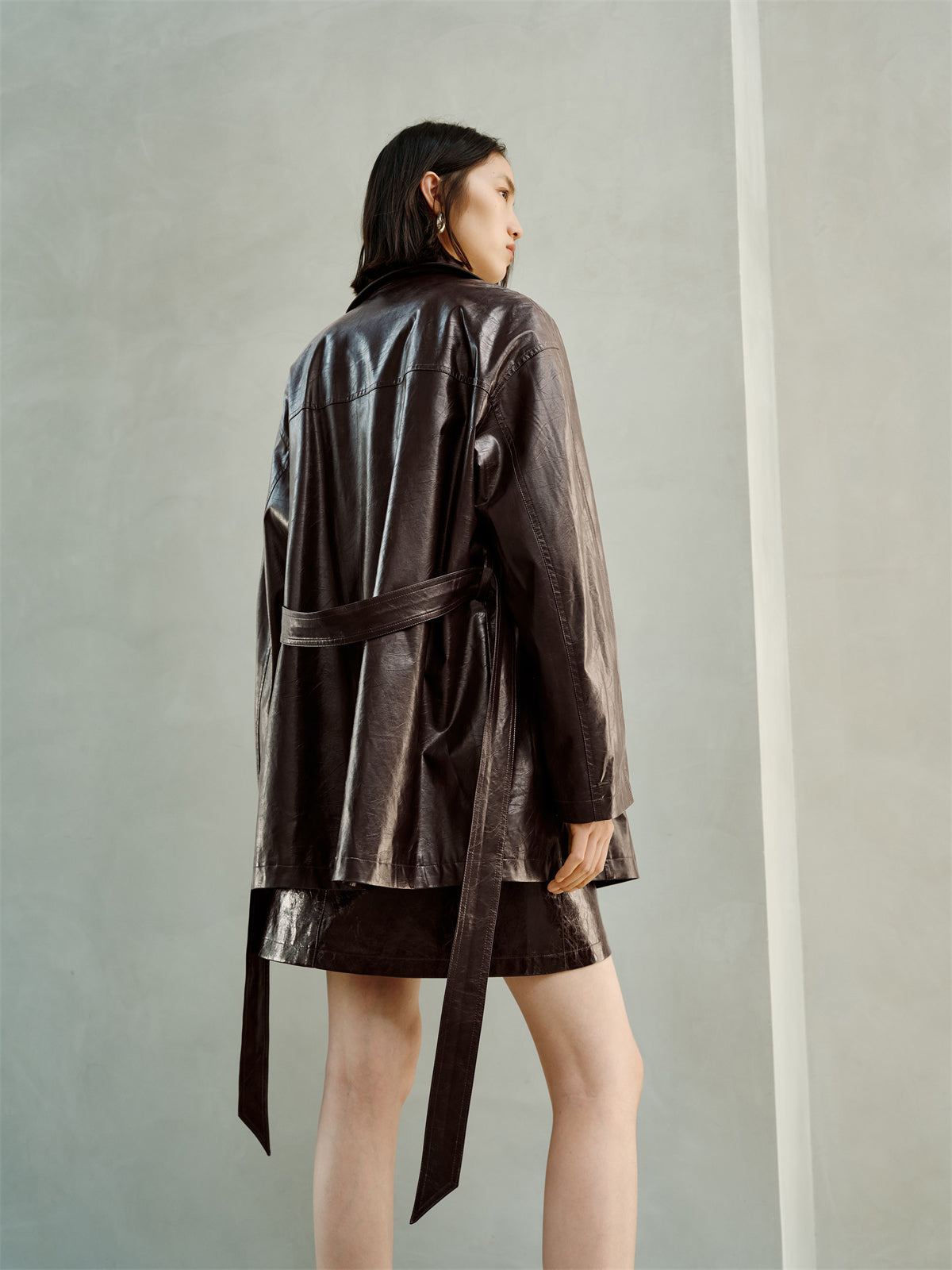 Women's Trench-Style Waxed PU Jacket