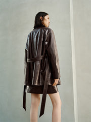 Women's Trench-Style Waxed PU Jacket