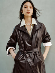 Women's Trench-Style Waxed PU Jacket