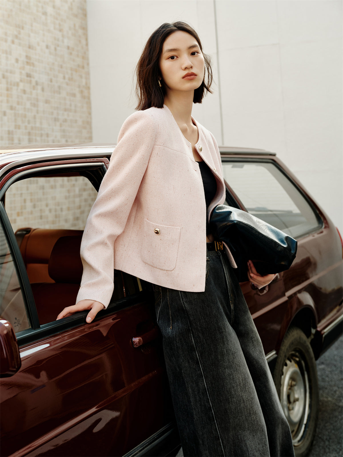 Women's Pink Tweed-Inspired Jacket