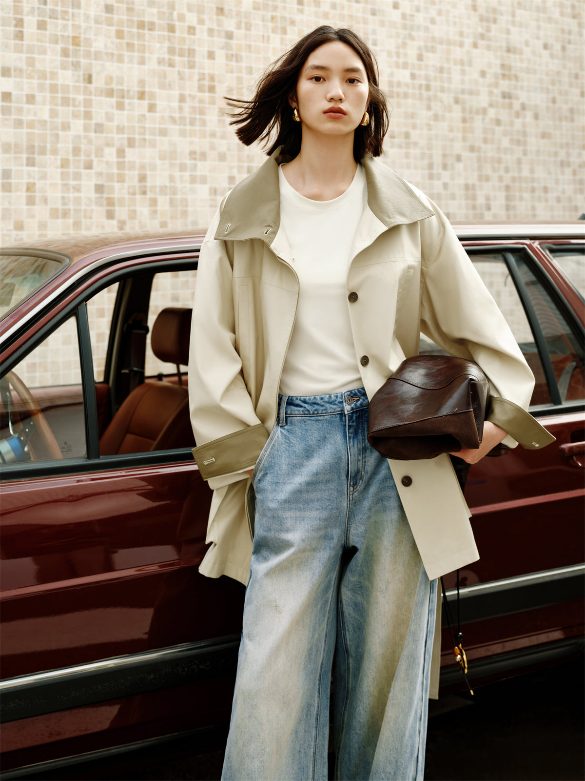 Women's Asymmetric Trench Jacket in Contrast Colors
