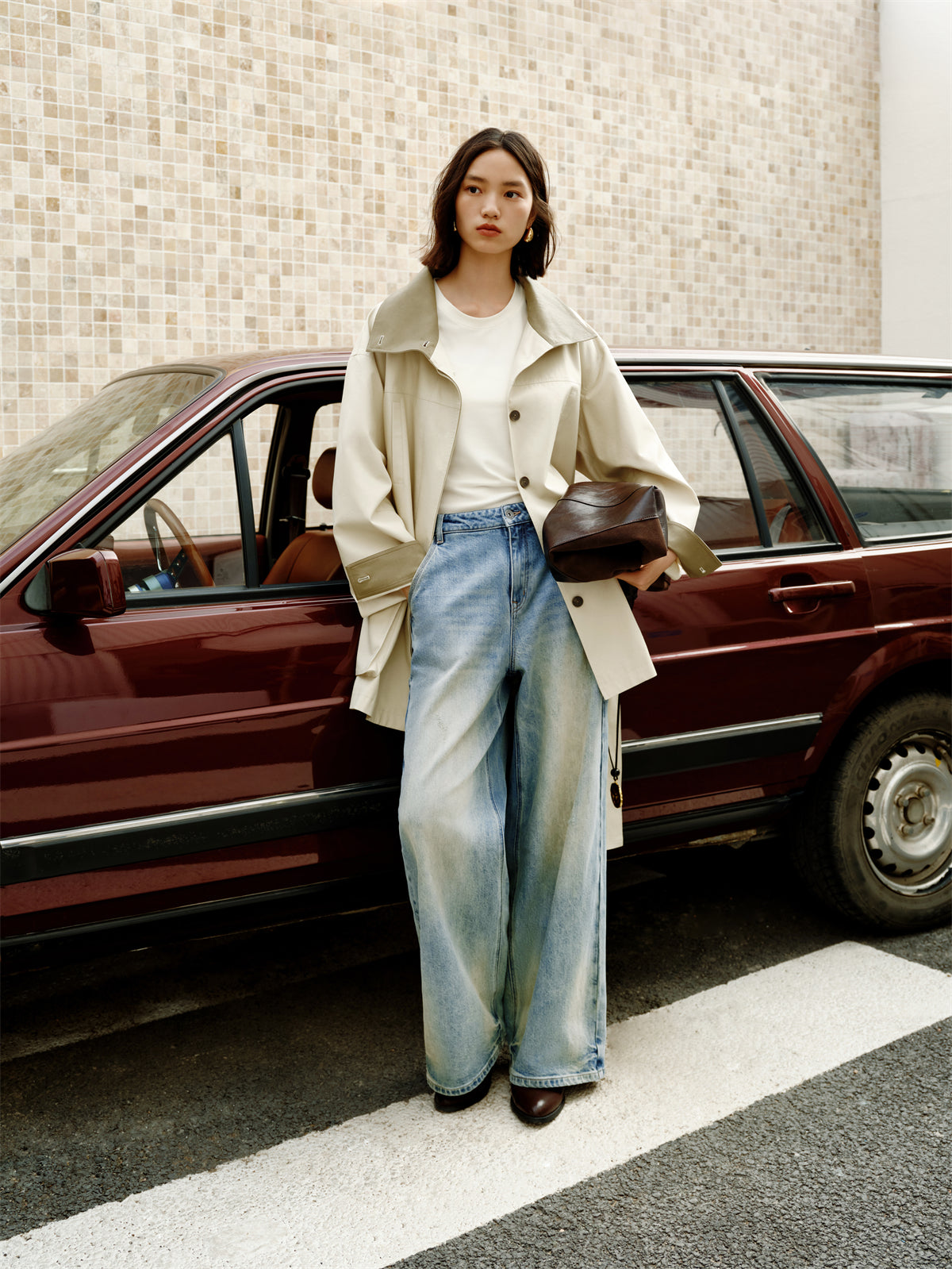 Women's Asymmetric Trench Jacket in Contrast Colors