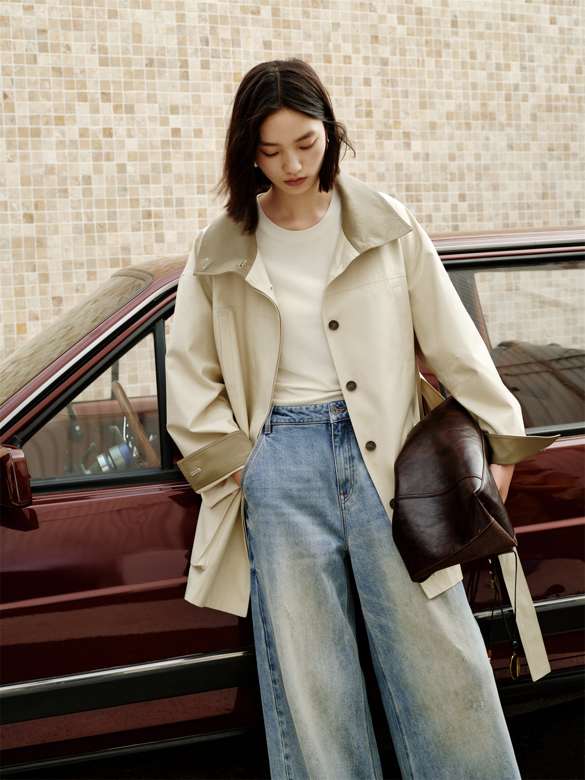 Women's Asymmetric Trench Jacket in Contrast Colors